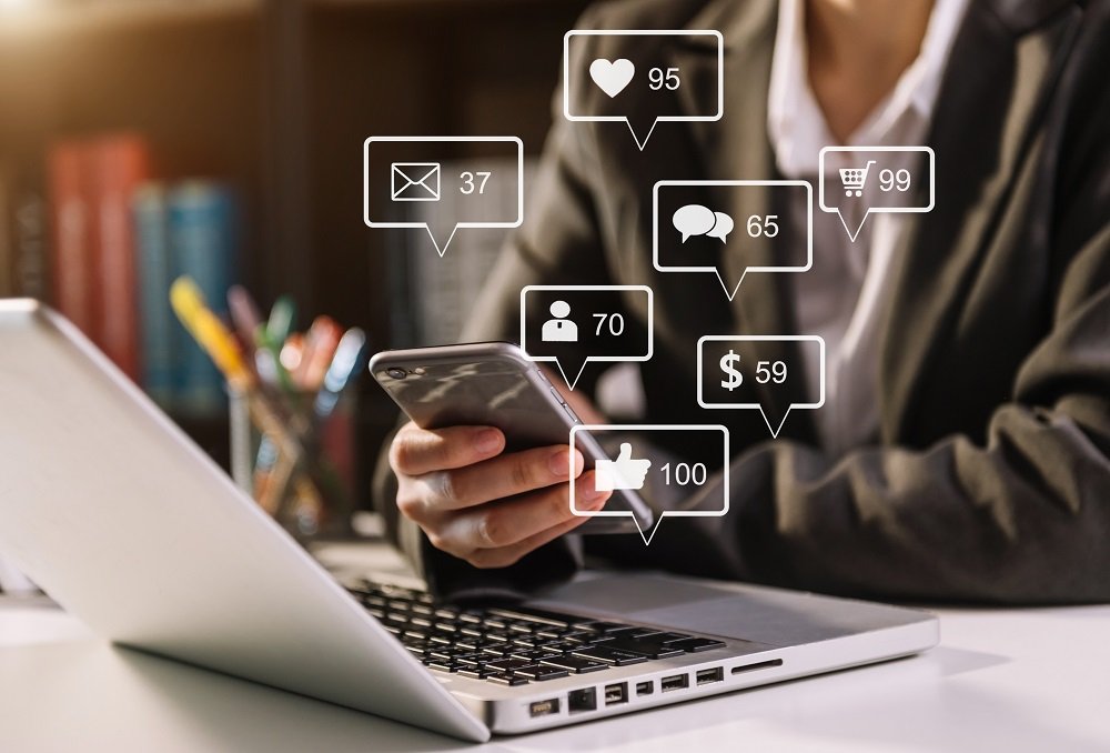 social,media,and,marketing,virtual,icons,screen,concept.close,up,of